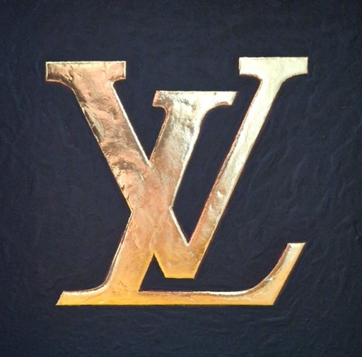 23ct Goud Verguld Kunstwerk Louis Vuitton Logo in Lijst - Limited Edition