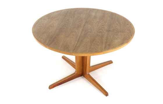 Image 1 of Bernhard Pedersen and Son round 2x extendable dining table Danish vintage