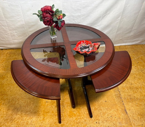 Vintage G-Plan Round Coffee Table & 4 Nested Stools | 1970s | Mahogany & Glass | Mid-Century Retro Design A Fantastic And