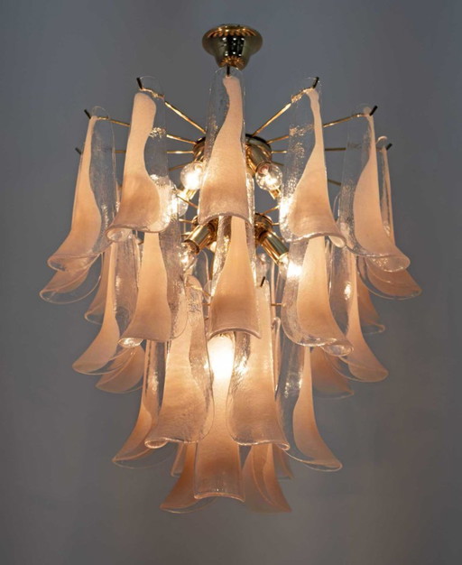 Mazzega Mid-century Modern Italian Petals Murano Glass Chandelier, 1970s