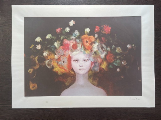 Leonor Fini – Vrouw met bloemen in haar haar – lithos zeefdrukken, Paper