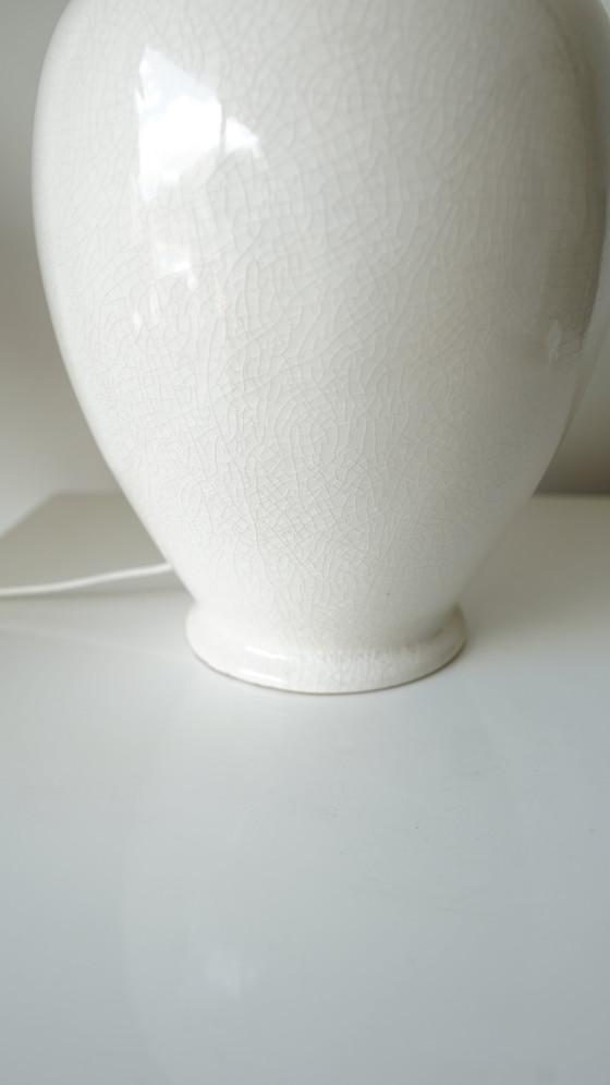 Image 1 of Vintage white Le Dauphin lamp base in crackled glazed ceramic - 1980s