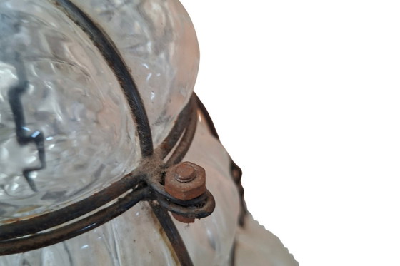 Image 1 of Lampada a Sospensione Vintage in Vetro Soffiato e Ferro Battuto