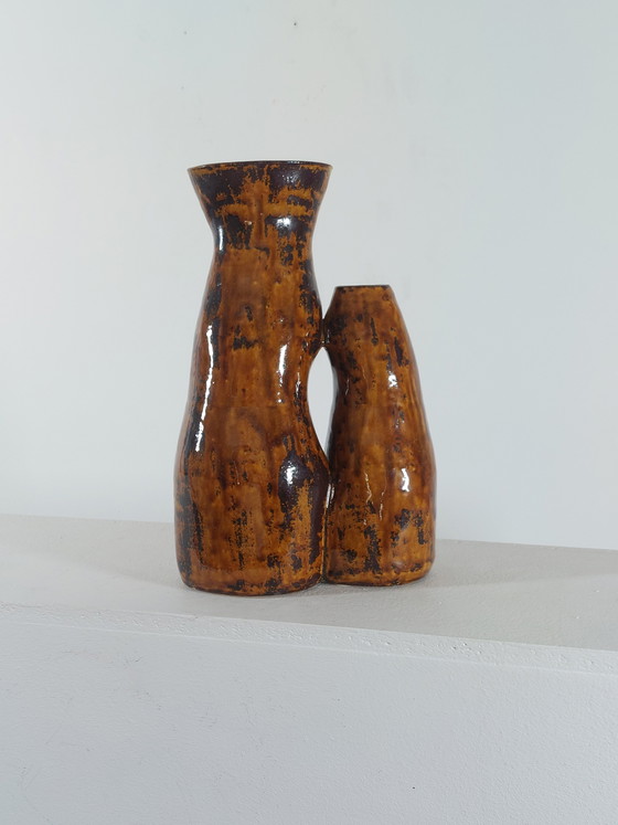 Image 1 of Vintage artist's ceramic twin vase ceramic vase