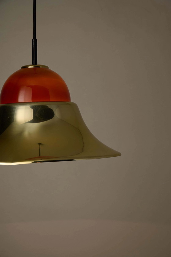 Lampada a Sospensione in Ottone e Vetro Ambra Modello 7563 di Cosack, Cosack Leuchten, Plafoniere, Dorato (foto 2 di 7)