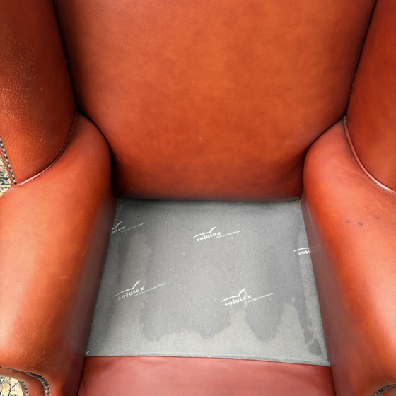 Queen Anne Style Classic English Wing Armchair – Leather, Wood (photo 5 of 5)