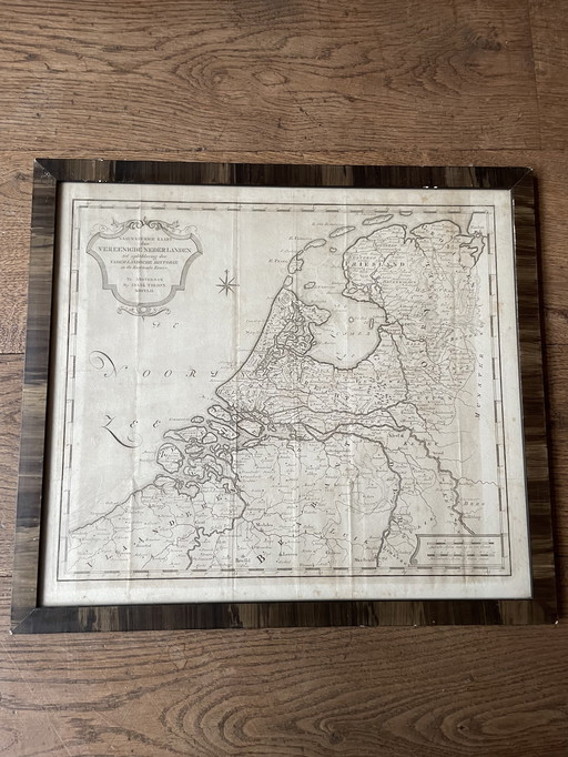 Isaak Tirion - 2 ingelijste kaarten van de Middeleeuwen en verenigde Nederlanden 16e eeuw