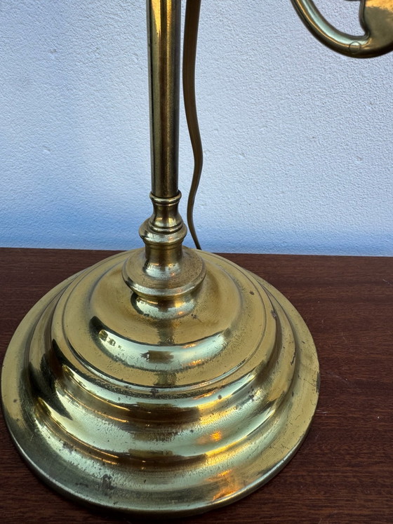 Lampada a collo di cigno in ottone Art Nouveau – Lampade da tavolo, Vetro (photo 14 of 15)