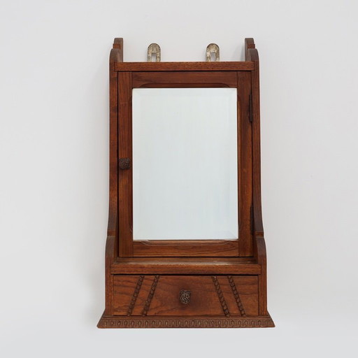 Houten Art Deco scheerkast met afgeschuinde spiegel, Frankrijk