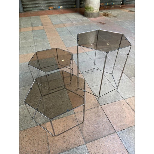Ensemble de 3 tables basses et bouts de canapé vintage par Max Sauze 1977s