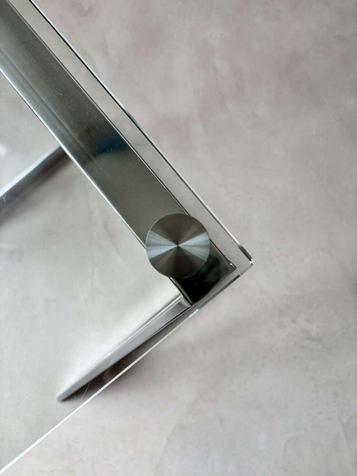 Minimalistischer Beistelltisch Bauhaus Chrom und Glas 80er