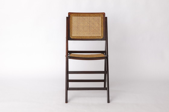 Image 1 of Vintage Teak Folding Chair with Original Cane Seat – 1970s German Design