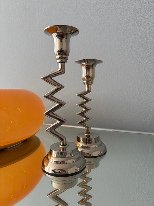 Vintage Zigzag Candle Holders Pair 80s (Memphis Style)