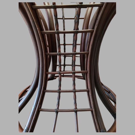 Image 1 of Table de salle à manger vintage en rotin avec verre fumé, années 1970