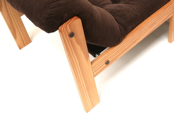 Image 1 of Vintage Brutalist 1970s armchair with brown upholstery