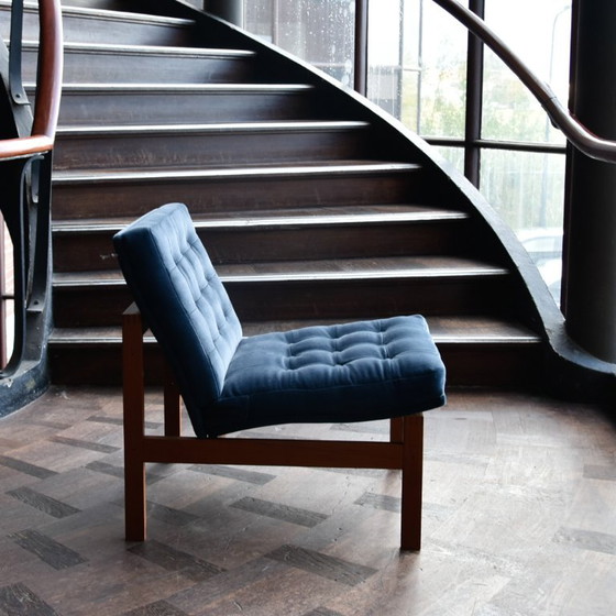 Set of 3 Teak Easy Chairs Ole Gjerlov Knudsen & torben Lind, France & Søn, Armchairs, Textile, Blue (photo 5 of 14)