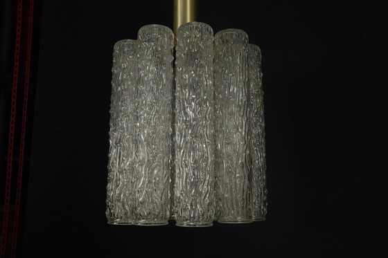 Image 1 of Pair of Murano Glass and Brass Chandeliers in the Style of Toni Zuccheri, Italy 1970s