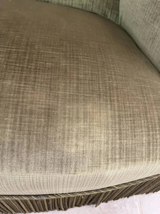 vintage double toad sofa in olive green fabric and trimmings – 2 seaters, Velvet, Art Deco (photo 5 of 15)