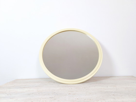Image 1 of Bathroom Mirror / Retro Vanity Mirror / Minimalist Plastic Mirror / 1970's / Vintage Round Wall Mirror