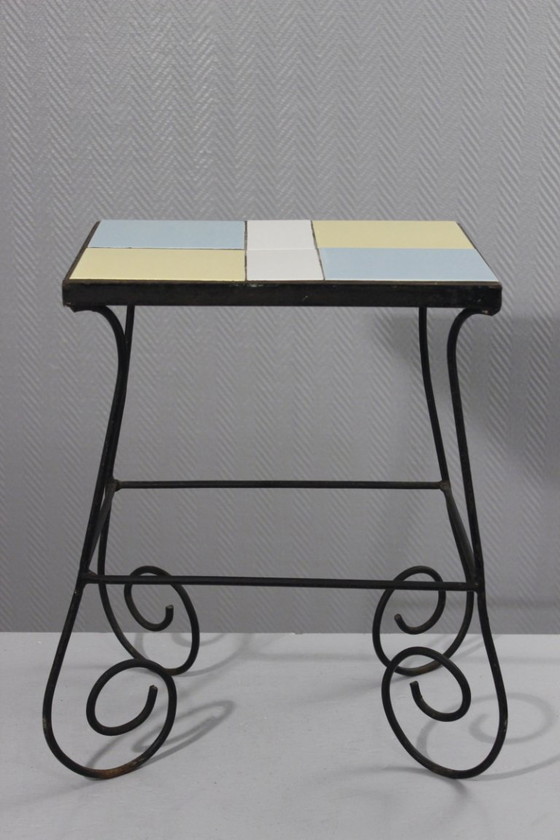 Image 1 of Vintage wrought iron and ceramic tile side table, 1950s design