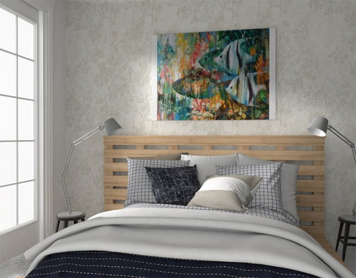 Original Oil Painting Abstract Underwater World Fishes – schilderijen tekeningen, Canvas (photo 2 of 11)