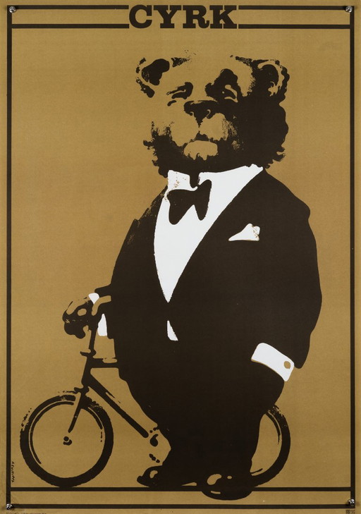Oso Cyrk con esmoquin – 1974 – Cartel de circo vintage original de Waldemar Swierzy – Escuela de carteles polaca – 97x68 cm