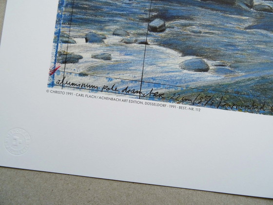 Image 1 of Christo -The Blue Umbrellas - Japan 1984 - Offset Lithography - Dry Stamp Domberger