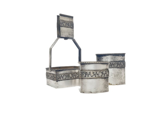 Set Fumatore Tedesco Art Déco, anni '30, Set di 3, Oggetti decorativi, Metallo, Ottone, Dorato (foto 10 di 15)