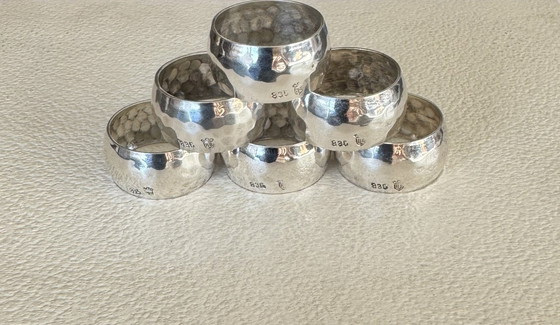 Image 1 of Hermann Bauer, Schwäbisch Gmünd (founded 1863) - Napkin ring (6) - Finger rings for fabric - .835 silver - with gift box