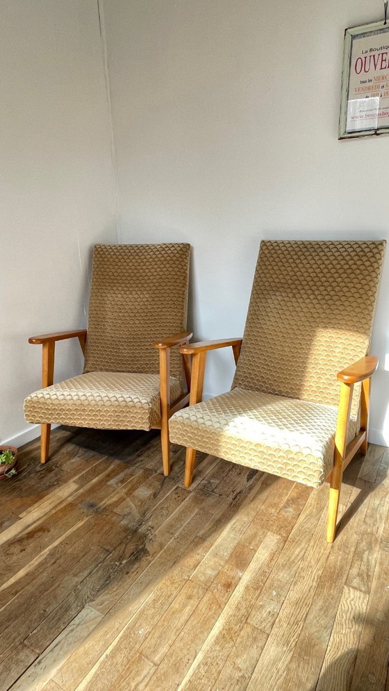 Image 1 of Paire FAUTEUILS MANUCERE Pieds Compas VINTAGE