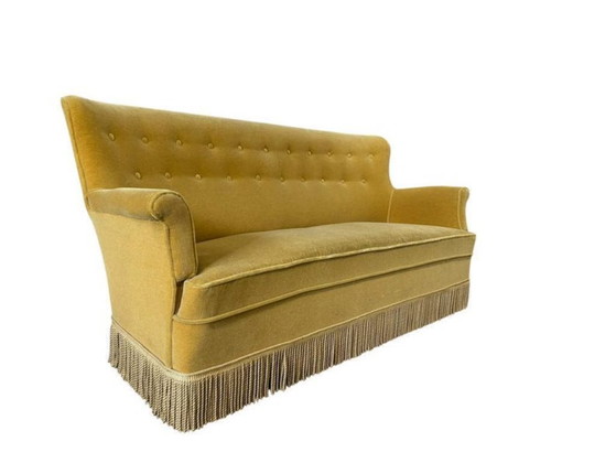 Image 1 of Poltrona/divano/tre posti vintage color giallo ocra con frange