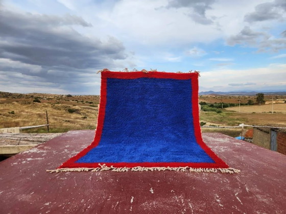 Authentic Beni Ouarain rug 250 x 180 cm – Cobalt blue and red – Piece – Rugs & carpets, Wool, Cotton, Design (photo 4 of 13)