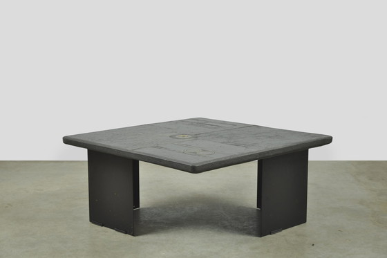 Image 1 of Table d'appoint vintage en pierre naturelle avec incrustation de BRONZE, Pays-Bas 1970