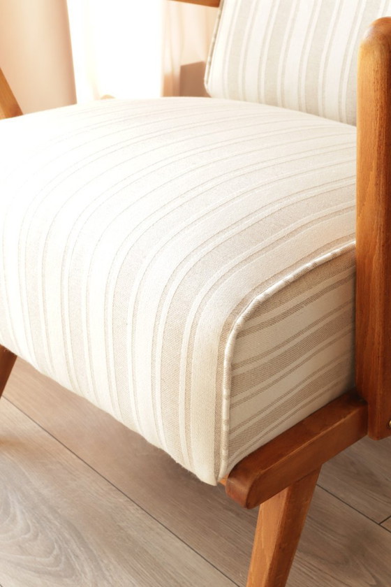 Image 1 of Vintage fauteuil knoll beige wit gestreept 1960
