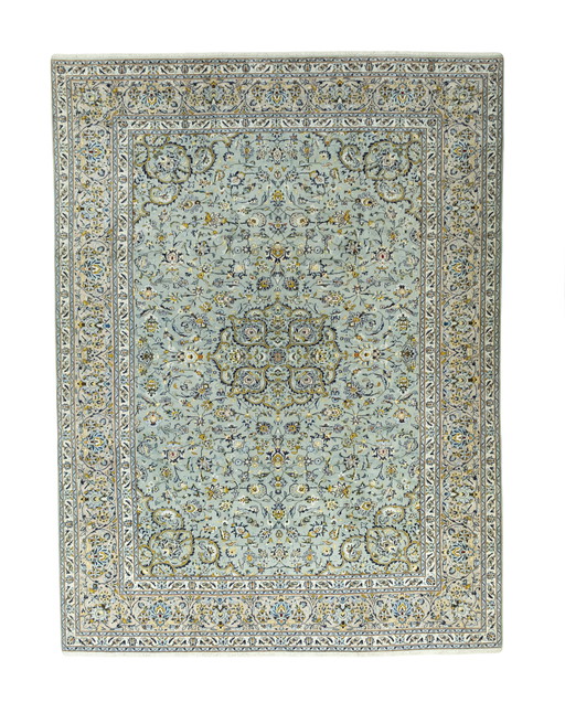 391 X 293 Cm Hand-Knotted Keshan Rug In Pistachio Green