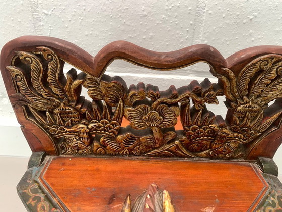 Image 1 of Antique 19th-C. Chinese Carved Wood Tea Caddy – Phoenix & Dragon Motifs 