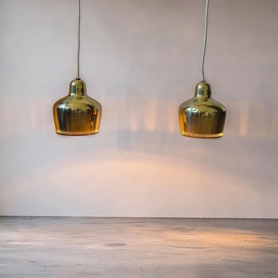 Image 1 of Set of 2 Golden bell lamps by Alvar Aalto, Denmark, 1950s