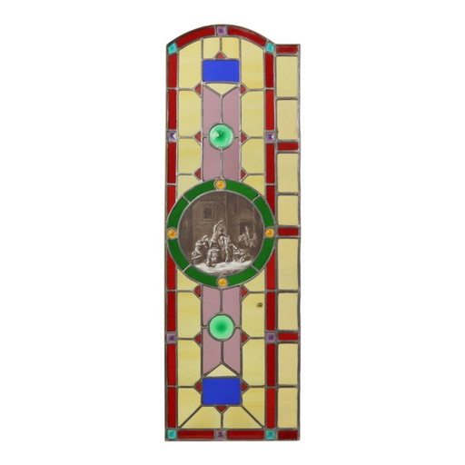 Groot Kleurrijk Glasraam Glas in Lood Medaillon – decoratieve objecten