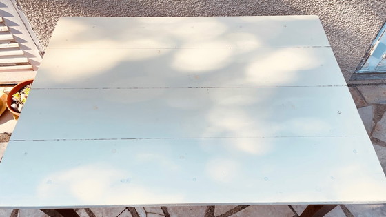 Image 1 of Vintage eikenhouten boerderijtafel met wit blad