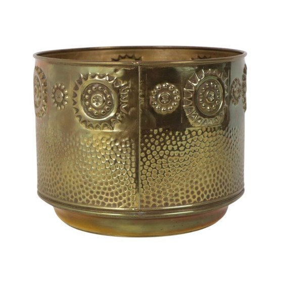 Grote Messing Plantenbak Jardinière Brandhout Repoussé – Brass (photo 5 of 15)