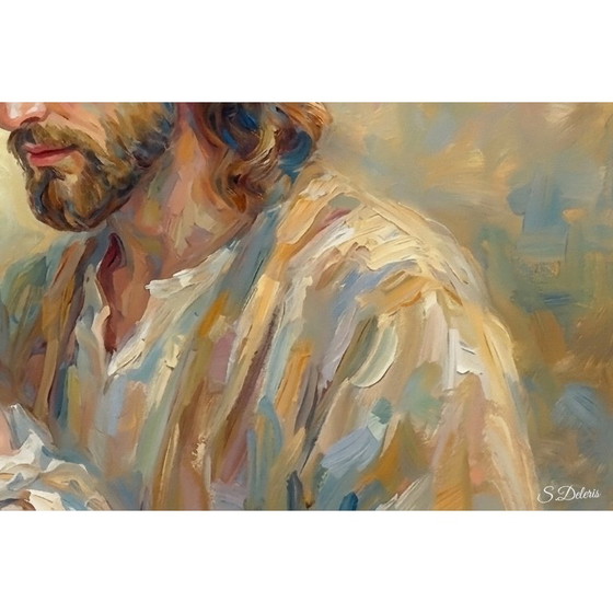 Jezus, Maria en Jozef "Het gebed van Jezus" (120x60 cm) – Wanddecoratie, Canvas, Paper (photo 4 of 6)