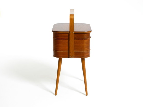 Image 1 of Beautiful original Mid Century teak sewing box with hinged compartments