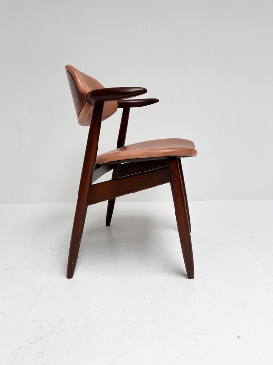 Image 1 of Fauteuil en cuir marron à motif corne de vache, années 1970