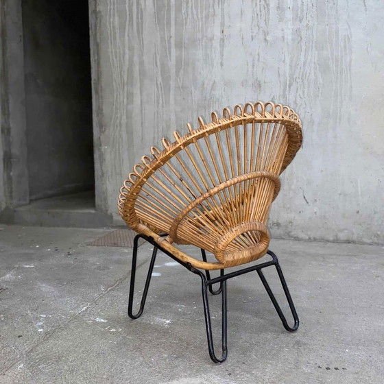 Image 1 of Rattan Armchair with Metal Leg - Circa 1950