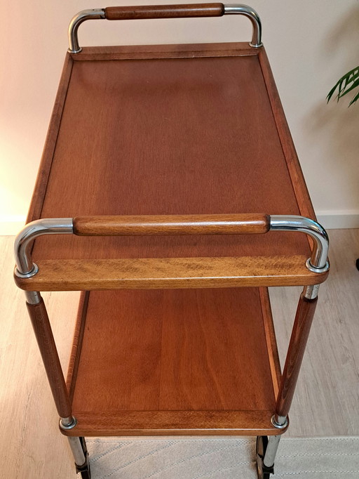 Desserte Mid-Century style Thonet – Teck et chrome, un classique du design des années 1960