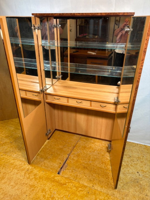 Vintage Hollywood-Style Italian Walnut-Effect Dressing Table / Cabinet   Glamorous • Mirrored Interior • Stylish Storage Add a t