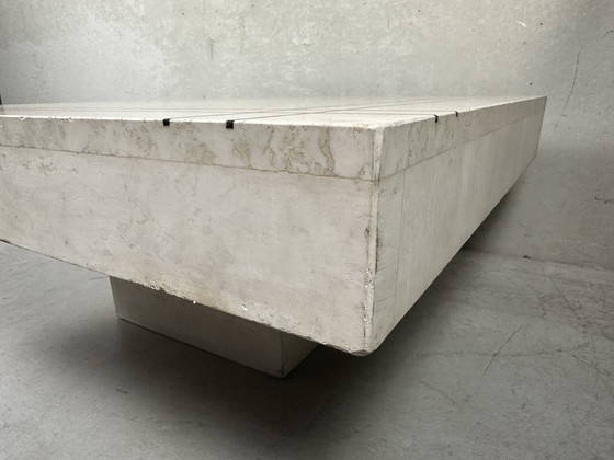 Image 1 of Vintage coffee table / side table - travertine and brass