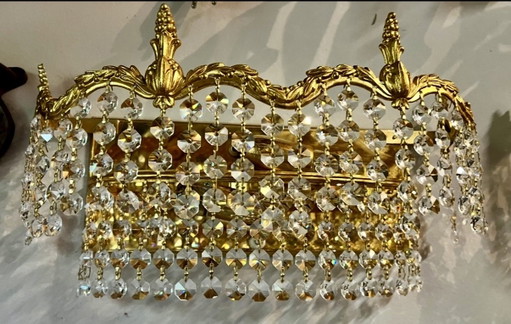 Vintage Grote Kristallen Wandlamp – wandlampen, Crystal, Brass (photo 2 of 5)