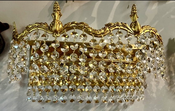 Vintage Grote Kristallen Wandlamp – Wandlampen, Crystal, Brass (photo 2 of 5)