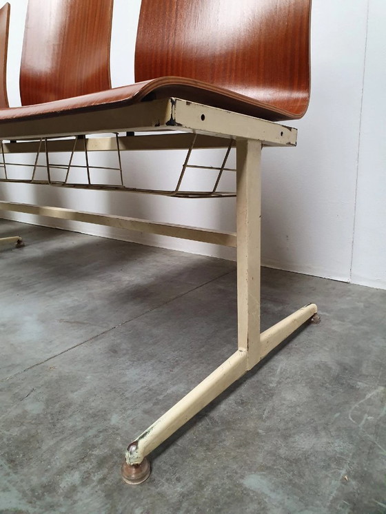 Image 1 of teak plywood vintage industrieel retro kerkbank 60s design